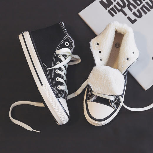 【冬季新款 加绒加厚】1970s加绒高帮帆布鞋女2022秋冬季新款学生韩版百搭保暖二棉板鞋 商品图2