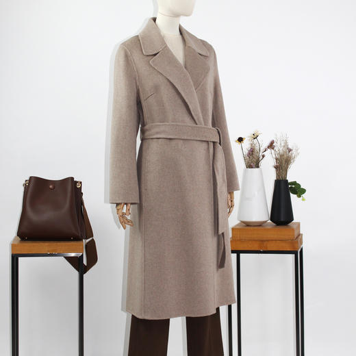 FOCALS福柯斯冬季新款修身长款纯色羊毛双面呢大衣外套F2YDK758MW 商品图1