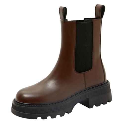 西遇厚底烟筒靴女秋冬季新款女鞋粗跟复古切尔西马丁靴女D1923697 商品图7