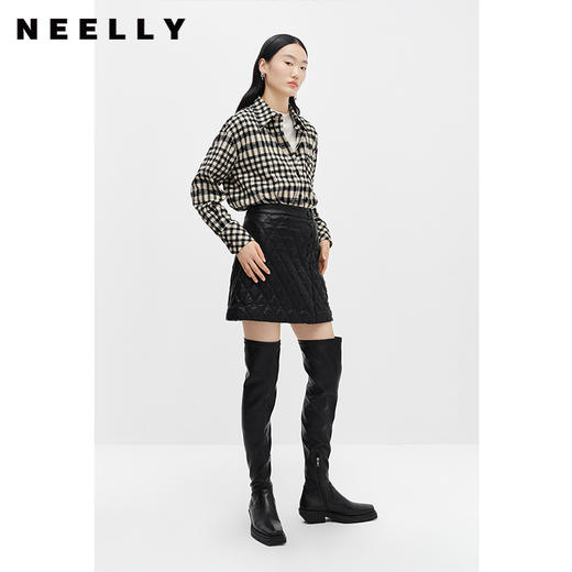 NEELLY纳俪商场同款冬季高腰半身裙女百搭显瘦短皮裙A字裙时尚N22112E01144 商品图1