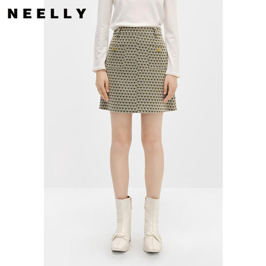 NEELLY纳俪商场同款2022年新款高腰半身裙女百搭毛呢A字裙包臀裙N22112E01143 商品图2