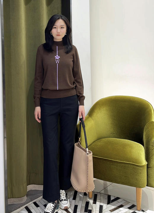 【热销】【线条花朵提花毛衣】奇威小面积撞色设计感针织衫A4416209 商品图10