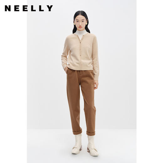 NEELLY纳俪商场同款冬季新款毛呢休闲裤女百搭咖色九分直筒烟管裤N22112H01147 商品图2