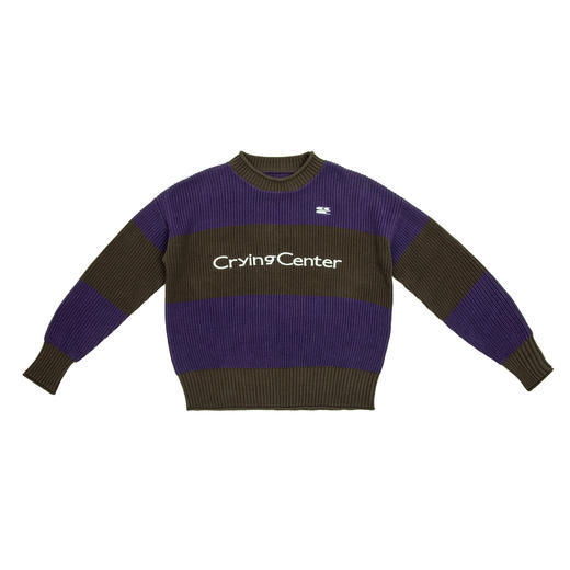 cryingcenter 拼色刺绣针织 卷边 条纹足球毛衣加厚 商品图3