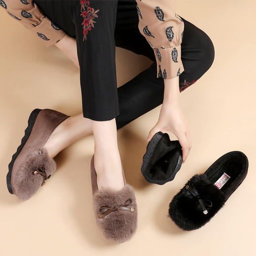 YM-M06 秋冬毛毛鞋女外穿棉鞋2022新款加绒保暖豆豆鞋老北京布鞋女棉瓢鞋 商品图2