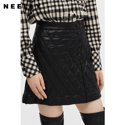 NEELLY纳俪商场同款冬季高腰半身裙女百搭显瘦短皮裙A字裙时尚N22112E01144 商品图0