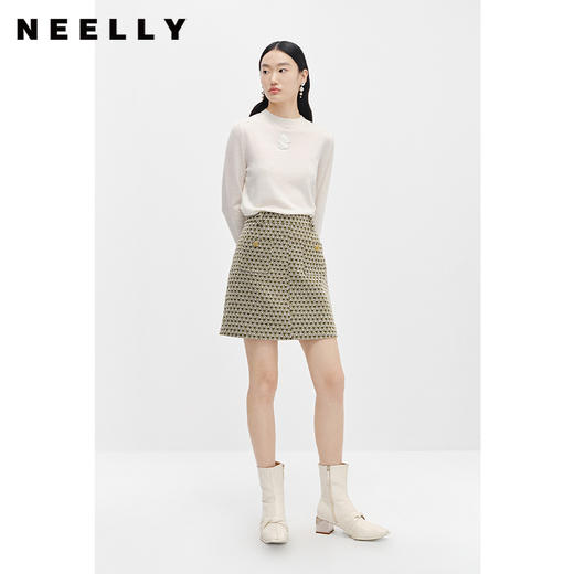 NEELLY纳俪商场同款2022年新款高腰半身裙女百搭毛呢A字裙包臀裙N22112E01143 商品图1