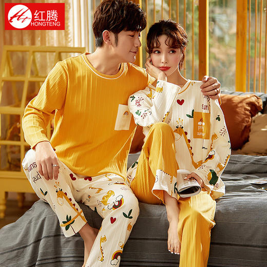 「15套可选！男女款」红腾2022新款情侣睡衣 女秋冬长袖套头圆领棉质卡通女士家居服套装 商品图0