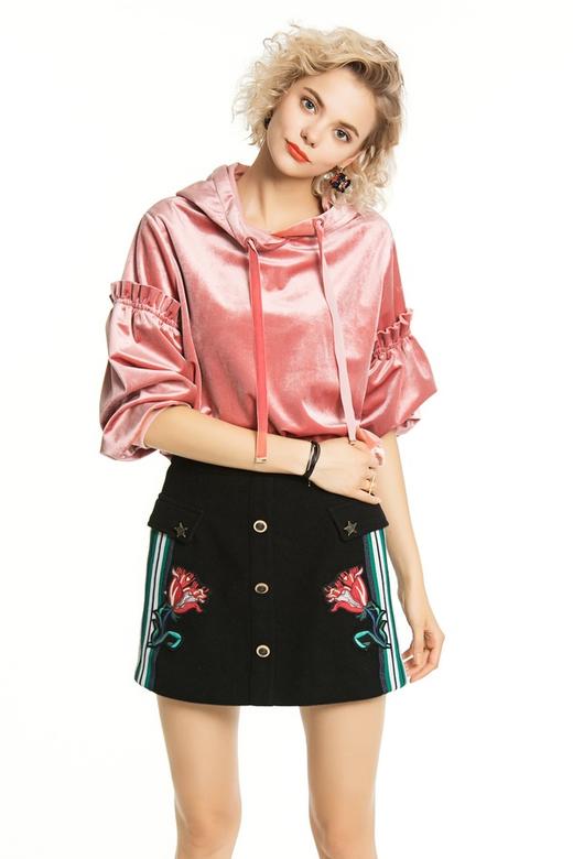 SUMMER & SAGE 灯笼袖连帽丝绒卫衣 4551 商品图0