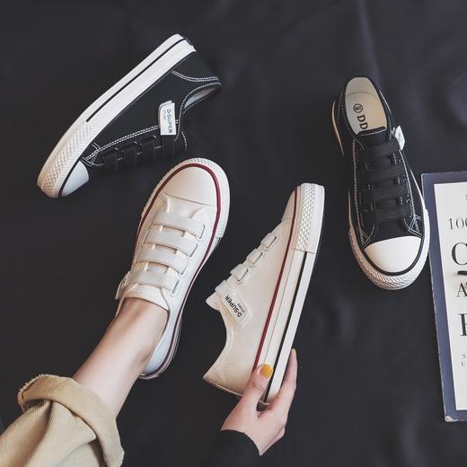 【新款百搭潮流】魔术贴帆布鞋女2022新款春夏季薄款粘扣街拍懒人潮鞋小黑鞋子板鞋 商品图0