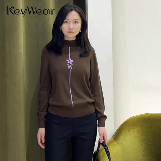 【热销】【线条花朵提花毛衣】奇威小面积撞色设计感针织衫A4416209 商品图9