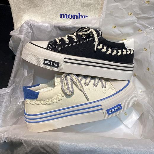 【舒适超柔软 新款休闲增高鞋】时尚百搭厚底麦穗帆布鞋女ins潮鞋子女百搭秋季薄款小众设计休闲透气板鞋 商品图0