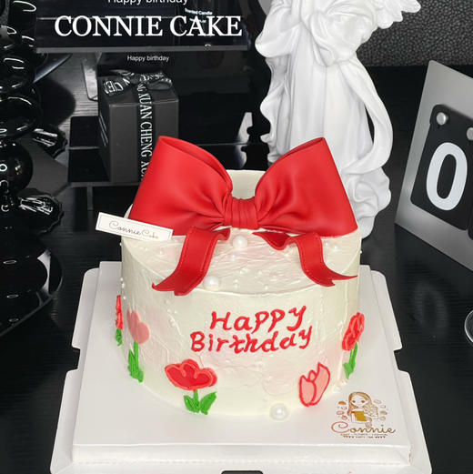 【1218】翻糖蝴蝶结手绘蛋糕（红色） 商品图0