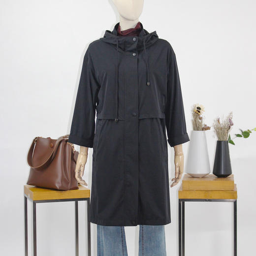 FOCALS福柯斯新款宽松休闲连帽纯色中长款外套风衣FRRAF085N1 商品图0
