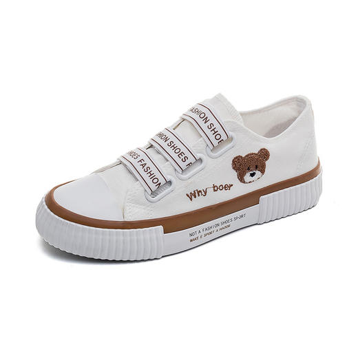 【舒适休闲百搭】新款松紧带刺绣小熊帆布鞋女2022春秋款百搭新款学生板鞋一脚蹬懒人鞋 商品图4