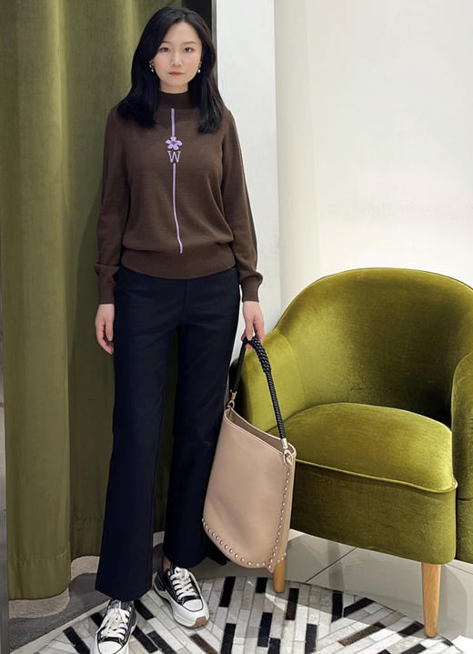 【热销】【线条花朵提花毛衣】奇威小面积撞色设计感针织衫A4416209 商品图3