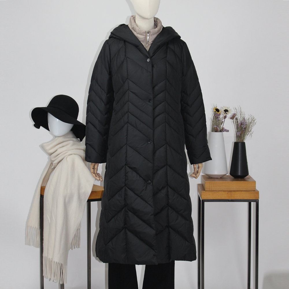 FOCALS福柯斯新款休闲拼接假两件连帽长款款羽绒服FYBDD717NM