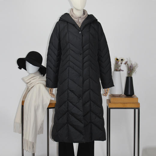 FOCALS福柯斯新款休闲拼接假两件连帽长款款羽绒服FYBDD717NM 商品图0