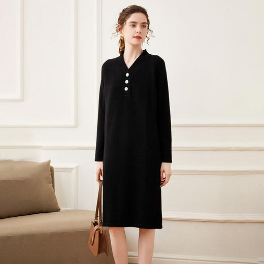 V领加厚羊绒温柔毛衣裙宽松显瘦打底一步针织EE-HO2287FB 商品图2