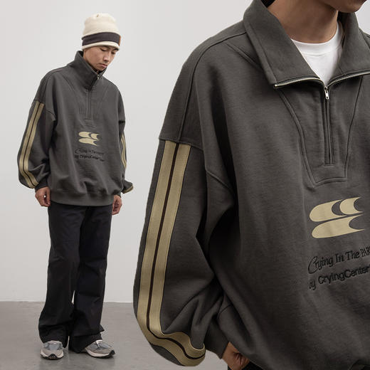 CryingCenter 含蓄的灰拉链高领卫衣 宽松LOGO运动卫衣 哭喊中心 商品图2