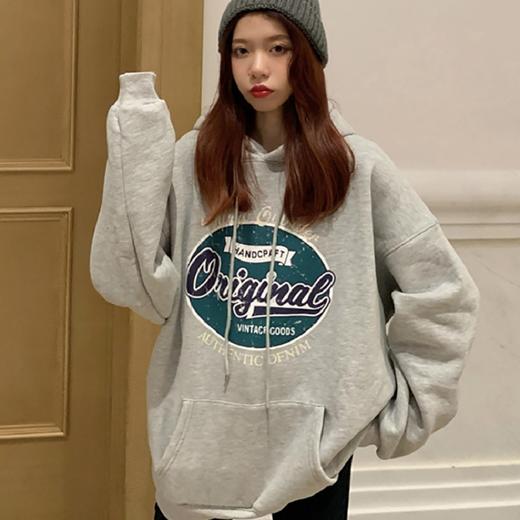 【潮流时尚百搭】新款加绒加厚连帽卫衣女秋季薄绒外套大码打底衫上衣韩国女装外贸 商品图2