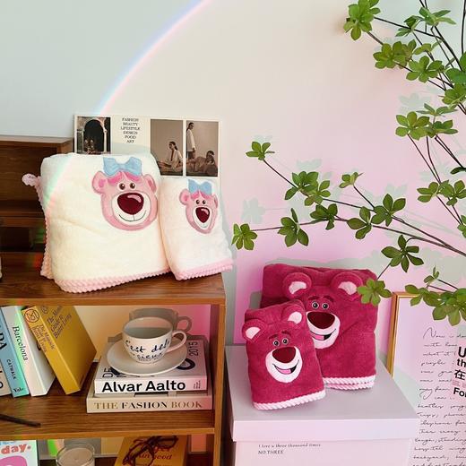 「毛巾+浴巾！两件套」草莓熊浴巾毛巾两件套 儿童卡通刺绣小盖被居家布艺柔软吸水沙滩巾 商品图3