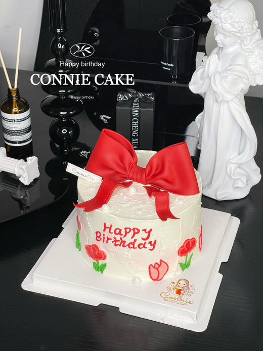 【1218】翻糖蝴蝶结手绘蛋糕（红色） 商品图3