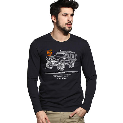 自由基地冬季常规打底越野印花图案长袖T恤新疆棉内搭情侣休闲衣 NMT-1916 商品图0