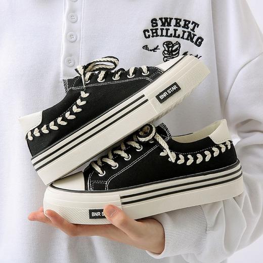 【舒适超柔软 新款休闲增高鞋】时尚百搭厚底麦穗帆布鞋女ins潮鞋子女百搭秋季薄款小众设计休闲透气板鞋 商品图3