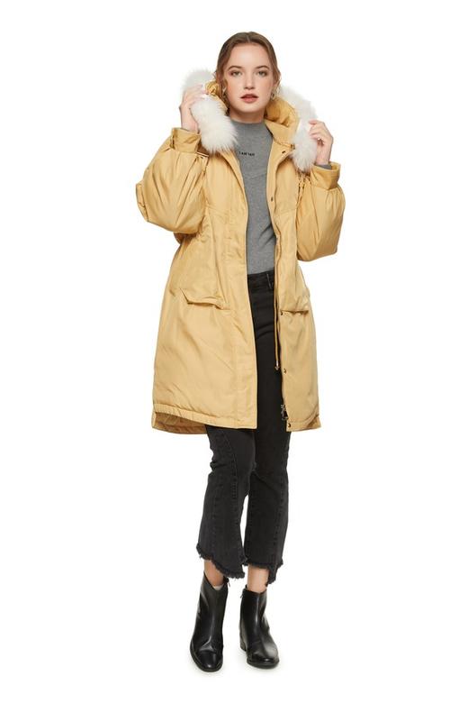 AUGUST 1 EIGHT 黄色抽绳收腰毛领羽绒服 8420 商品图0