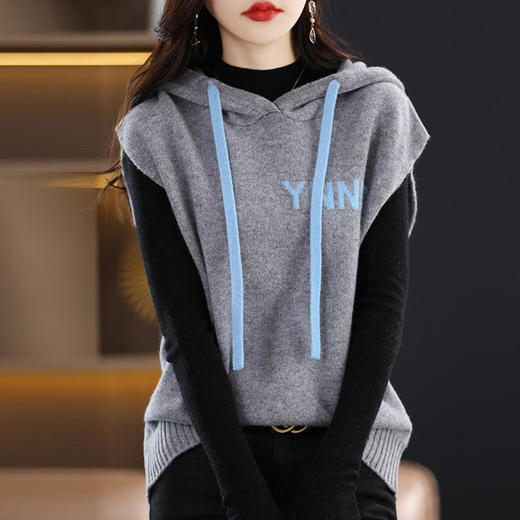 YHSS98030 时尚气质休闲宽松连帽无袖针织马甲背心坎肩 商品图1