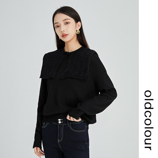 oldcolour2022冬季新款时尚气质毛织拼接修身百搭套头衫N42052248 商品图1