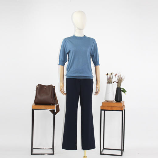 FOCALS福柯斯新款小立领短袖套头纯色针织毛衫上衣F2YCM628B1 商品图4