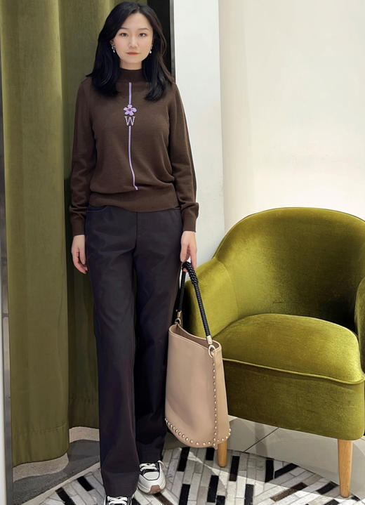 【热销】【线条花朵提花毛衣】奇威小面积撞色设计感针织衫A4416209 商品图4