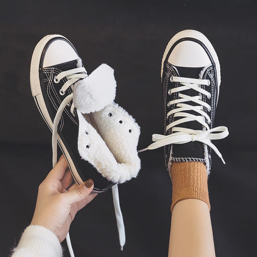 【冬季新款 加绒加厚】1970s加绒高帮帆布鞋女2022秋冬季新款学生韩版百搭保暖二棉板鞋 商品图3