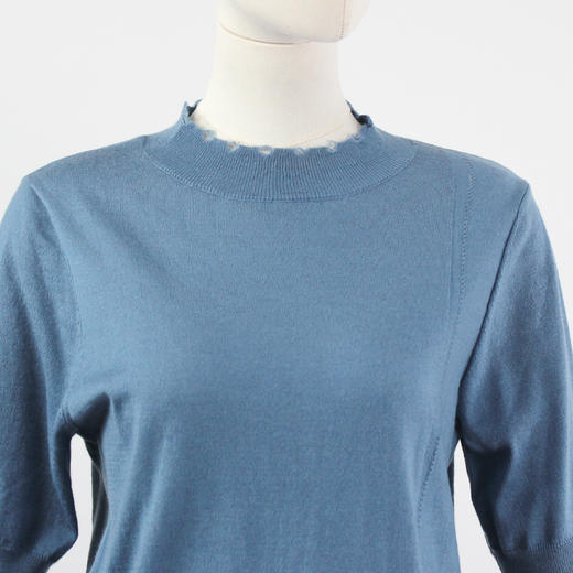 FOCALS福柯斯新款小立领短袖套头纯色针织毛衫上衣F2YCM628B1 商品图3