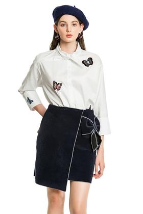 SUMMER & SAGE 蝴蝶刺绣系带上衣 4513