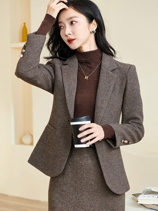 剩S/M 米思阳【羊毛3色夹花呢】气质西服修身一粒扣毛呢羊毛西装外套女厚2930 商品图1