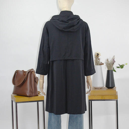 FOCALS福柯斯新款宽松休闲连帽纯色中长款外套风衣FRRAF085N1 商品图2