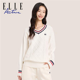 ELLE Active【减龄V领毛织】宽松版学院风减龄针织衫女秋季慵懒休闲长袖毛衣