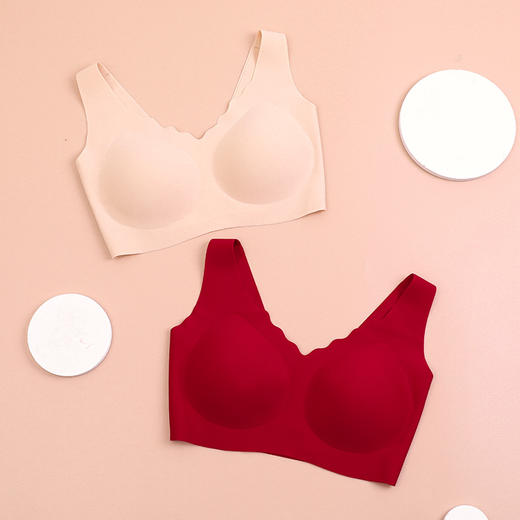 【中国红/黑色】熳洁儿 无痕自由bra无感内衣棉感面料小浪花背心款文胸22701527 商品图6