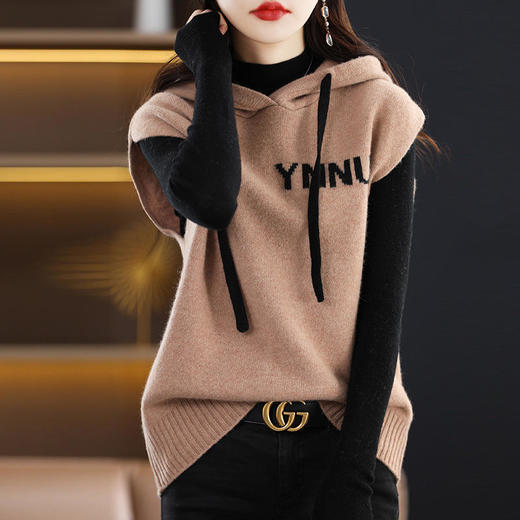 YHSS98030 时尚气质休闲宽松连帽无袖针织马甲背心坎肩 商品图2