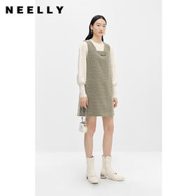 NEELLY纳俪商场同款时尚套装针织衫女新款背心连衣裙中长款A字裙N22112Z01149