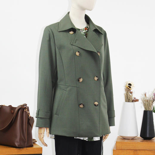 FOCALS福柯斯新款宽松休闲纯色羊毛短款双排扣外套风衣FRRAF077AG 商品图1