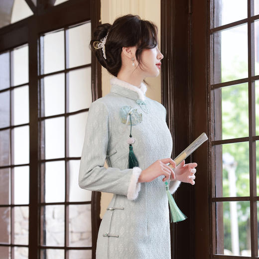 加绒年轻气质，加厚旗袍连衣裙WQ-6283 商品图1