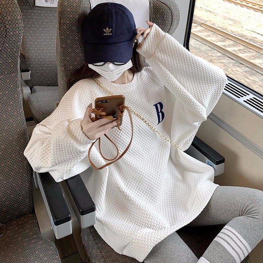 【潮流时尚百搭】秋冬季薄款蜂窝网格卫衣女ins韩版宽松休闲上衣学生女装 商品图0