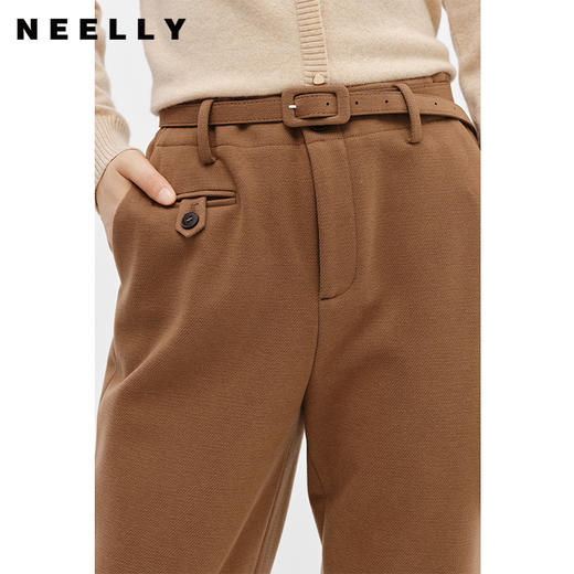 NEELLY纳俪商场同款冬季新款毛呢休闲裤女百搭咖色九分直筒烟管裤N22112H01147 商品图1
