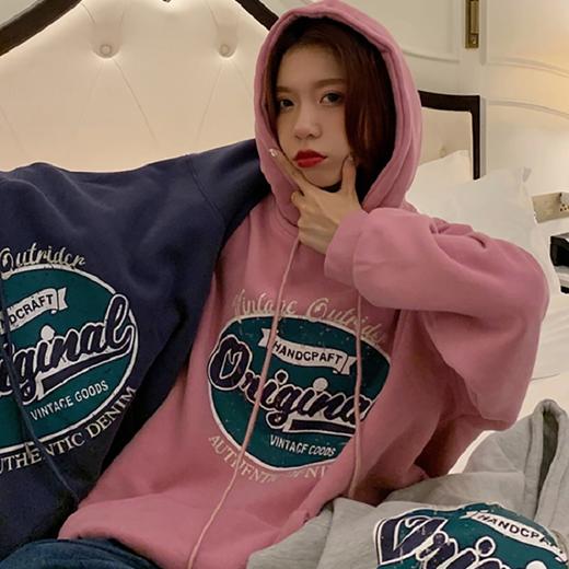 【潮流时尚百搭】新款加绒加厚连帽卫衣女秋季薄绒外套大码打底衫上衣韩国女装外贸 商品图3