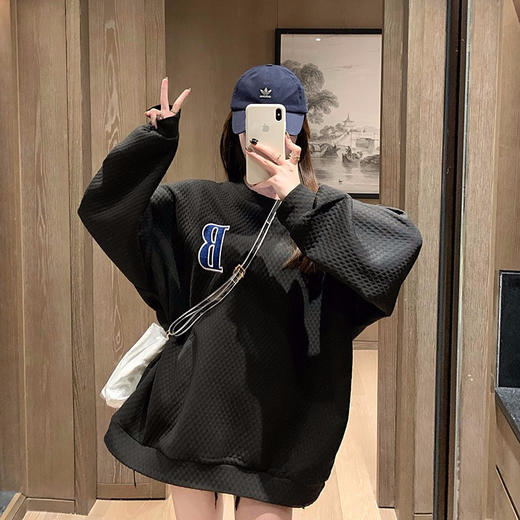 【潮流时尚百搭】秋冬季薄款蜂窝网格卫衣女ins韩版宽松休闲上衣学生女装 商品图2
