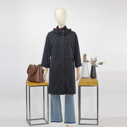 FOCALS福柯斯新款宽松休闲连帽纯色中长款外套风衣FRRAF085N1 商品图4